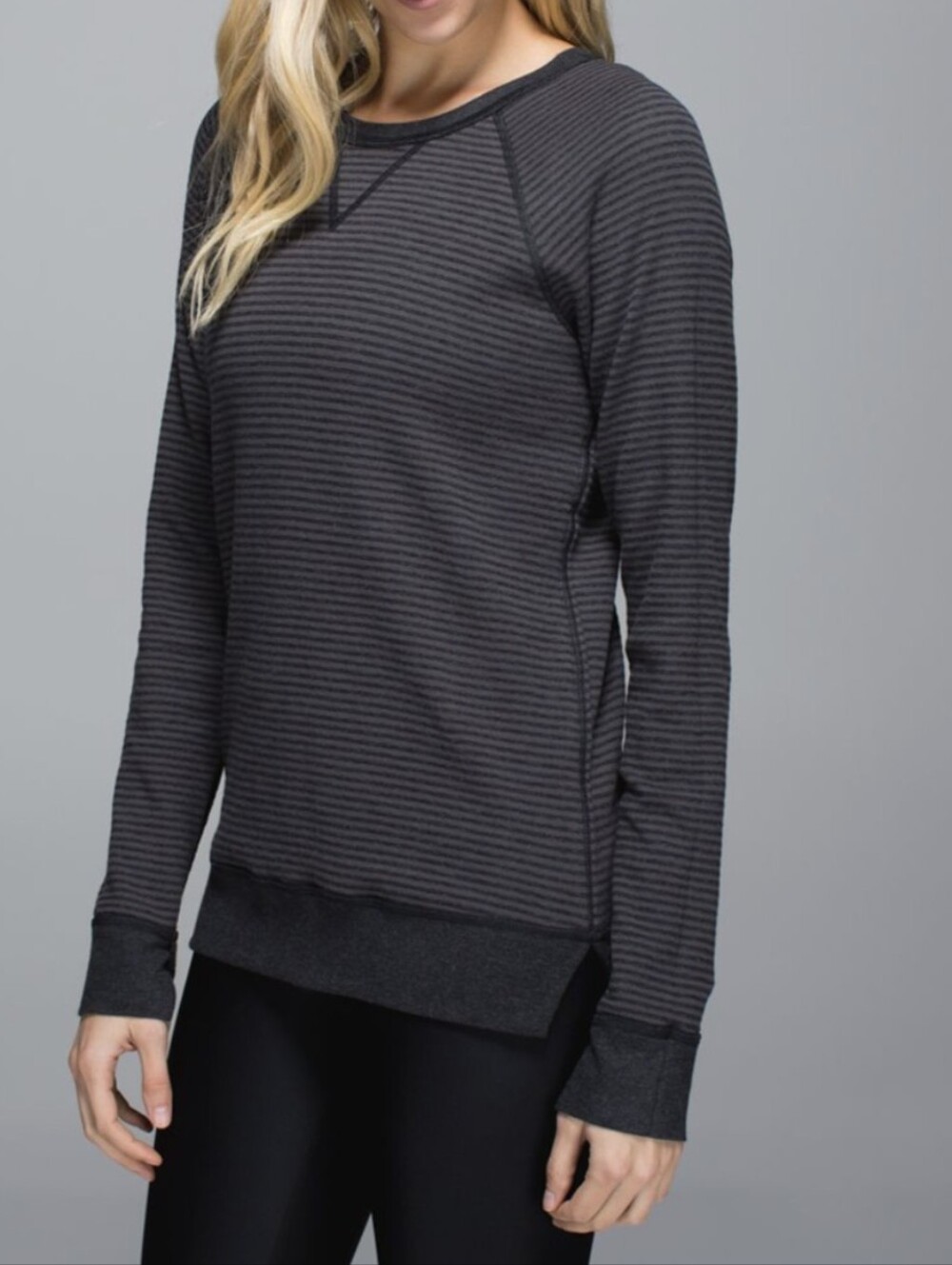 lululemon athletica Gray Striped Long Sleeve Crew Top